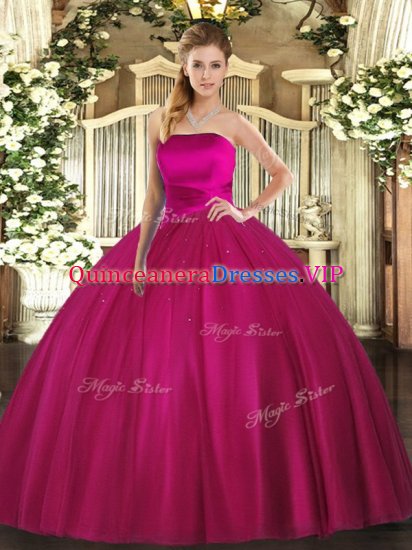 Fuchsia Vestidos de Quinceanera Military Ball and Sweet 16 and Quinceanera with Ruching Strapless Sleeveless Lace Up - Click Image to Close