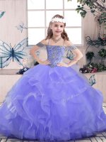 Tulle Sleeveless Floor Length Little Girls Pageant Dress Wholesale and Beading and Ruffles