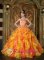 Exclusive Orange Quinceanera Dress For Appliques Decorate Strapless Organza Ruffles Ball Gown