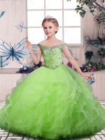 High Class Floor Length Lace Up Pageant Dress for Teens for Party and Sweet 16 and Wedding Party with Beading and Ruffles