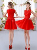 Empire Damas Dress Red High-neck Chiffon Sleeveless Mini Length Zipper(SKU BMT0532BIZ)