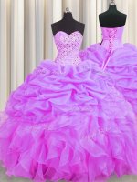 Fancy Sweetheart Sleeveless Quinceanera Dresses Floor Length Beading and Ruffles and Pick Ups Lilac Organza(SKU PSSW0439-8BIZ)