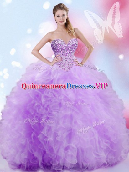 Dramatic Sleeveless Floor Length Beading and Ruffles Lace Up Sweet 16 Quinceanera Dress with Lavender - Click Image to Close
