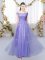 Beauteous Floor Length Lace Up Quinceanera Dama Dress Lavender for Prom and Party and Wedding Party with Lace