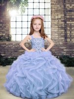 Straps Sleeveless Tulle Pageant Dress Beading Lace Up
