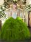 Green Tulle Zipper Quince Ball Gowns Sleeveless Floor Length Beading and Ruffles