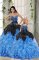 Black and Blue Organza Lace Up Sweet 16 Quinceanera Dress Sleeveless Floor Length Beading and Ruffles