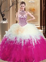 Halter Top Sleeveless Lace Up Quinceanera Dress Multi-color Tulle(SKU YSQD061-3BIZ)