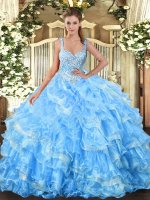 Fashion Sleeveless Beading and Ruffled Layers Lace Up 15th Birthday Dress