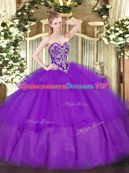 Hot Sale Floor Length Ball Gowns Sleeveless Purple Quinceanera Gowns Lace Up - Click Image to Close