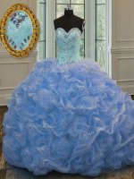 Floor Length Baby Blue 15 Quinceanera Dress Organza Sleeveless Beading