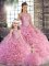 Rose Pink Sleeveless Floor Length Beading Lace Up 15th Birthday Dress