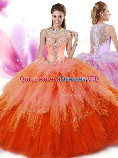 Multi-color V-neck Zipper Beading and Ruffles Sweet 16 Quinceanera Dress Sleeveless - Click Image to Close