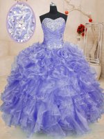 Custom Designed Sweetheart Long Sleeves Lace Up Quinceanera Dress Lavender Organza