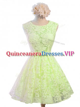 Fashion Yellow Green Lace Up Scoop Belt Quinceanera Court Dresses Lace Sleeveless
