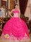 Reichelsheim Beaded Decorate Bodice Lovely Hot Pink Sweet Quinceanera Dress Strapless Organza Ball Gown