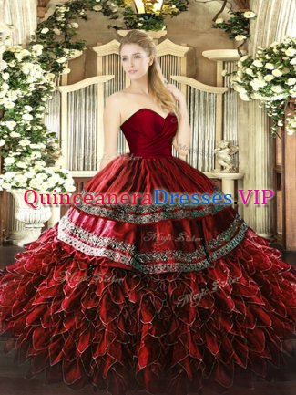 Attractive Organza and Taffeta Sleeveless Floor Length Sweet 16 Quinceanera Dress and Embroidery and Ruffles