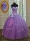 Trendy Tulle Sweetheart Sleeveless Lace Up Beading and Ruching and Bowknot Sweet 16 Dress in Lilac