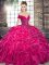 Designer Hot Pink Ball Gowns Beading and Ruffles Sweet 16 Dresses Lace Up Organza Sleeveless Floor Length