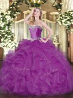 Beading and Ruffles 15 Quinceanera Dress Fuchsia Lace Up Sleeveless Floor Length