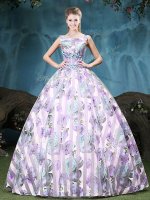 Customized Straps Multi-color Ball Gowns Appliques and Pattern Quinceanera Dress Lace Up Tulle Sleeveless Floor Length