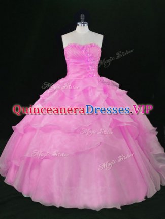 Attractive Sweetheart Sleeveless Quinceanera Gown Floor Length Hand Made Flower Lilac Organza