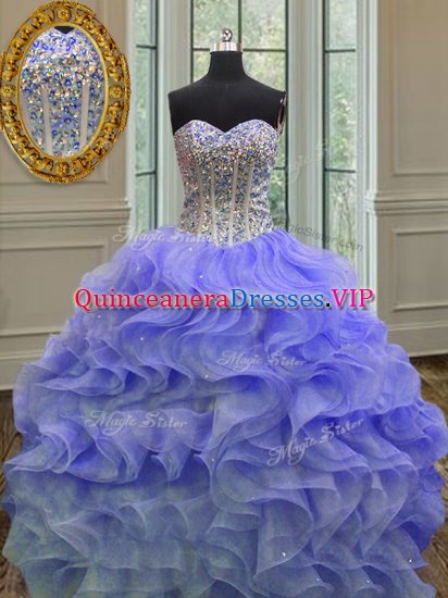 Clearance Lavender Sleeveless Floor Length Beading and Ruffles Lace Up Sweet 16 Quinceanera Dress - Click Image to Close