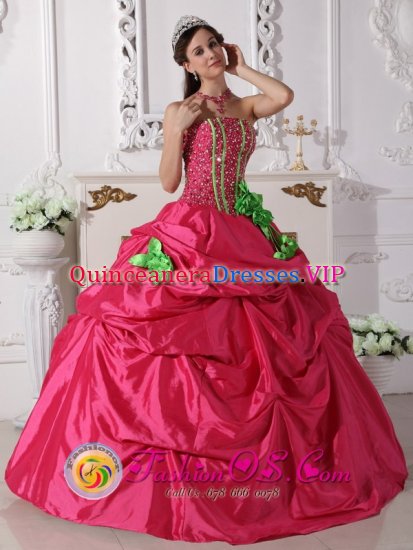 Guyancourt France Hot Pink Hand Made Flowers Modest Quinceanera Dresses With Beading - Click Image to Close