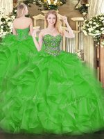 Dramatic Green Lace Up Sweetheart Beading and Ruffles Quinceanera Gowns Organza Sleeveless(SKU SJQDDT1555002BIZ)