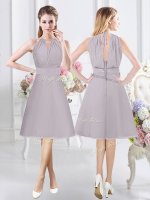 Halter Top Sleeveless Zipper Knee Length Lace and Ruching Quinceanera Court Dresses