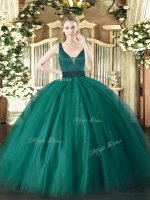 Great Teal Zipper Straps Beading Quince Ball Gowns Tulle Sleeveless(SKU SJQDDT1615002-2BIZ)