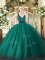 Great Teal Zipper Straps Beading Quince Ball Gowns Tulle Sleeveless