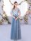 Best Tulle V-neck Half Sleeves Lace Up Lace Quinceanera Court of Honor Dress in Blue