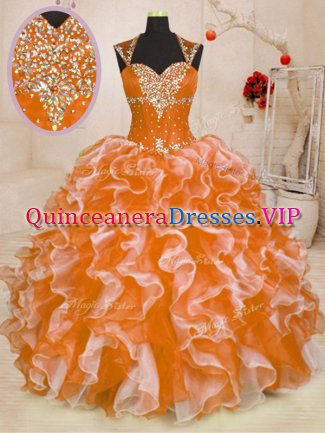 Custom Made Sleeveless Lace Up Floor Length Beading and Ruffles Quinceanera Dresses