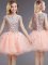 Pink Ball Gowns Beading and Sequins Dama Dress Lace Up Organza Cap Sleeves Mini Length
