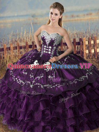 Sleeveless Embroidery Lace Up Quinceanera Gown