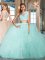 Appliques and Ruffles Quinceanera Gowns Aqua Blue Zipper Cap Sleeves Floor Length