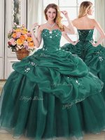 Smart Dark Green Ball Gowns Organza Sweetheart Sleeveless Beading and Appliques and Pick Ups Floor Length Lace Up Quinceanera Dresses(SKU PSSW0531MT-3BIZ)