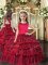 Red Scoop Lace Up Ruffled Layers Child Pageant Dress Sleeveless