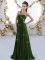 Custom Made Olive Green One Shoulder Neckline Beading Dama Dress for Quinceanera Sleeveless Lace Up