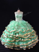 Fancy Sweetheart Sleeveless Sweet 16 Quinceanera Dress Floor Length Ruffles Apple Green Organza
