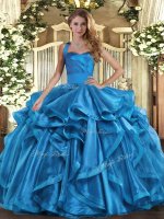 Organza Halter Top Sleeveless Lace Up Ruffles 15 Quinceanera Dress in Baby Blue(SKU SJQDDT1649002-2BIZ)