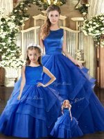 Floor Length Ball Gowns Sleeveless Royal Blue Vestidos de Quinceanera Lace Up