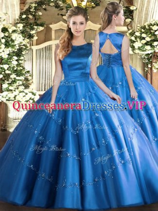 Appliques Quinceanera Dresses Baby Blue Lace Up Sleeveless Floor Length