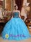 Ely Minnesota/MN Sweetheart Neckline Embroidery with Beading Modest Aqua Blue Quinceanera Dress with Ruffles