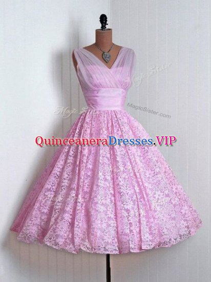 Exceptional Mini Length A-line Sleeveless Lilac Quinceanera Court of Honor Dress Lace Up - Click Image to Close