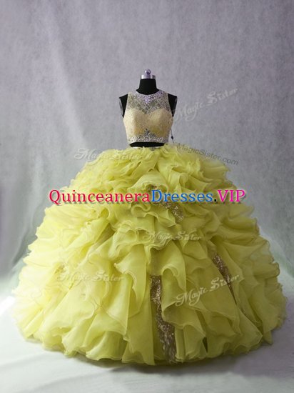 Sleeveless Brush Train Zipper Beading and Ruffles Quinceanera Gown - Click Image to Close