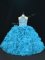 Beading and Ruffles Quince Ball Gowns Blue Lace Up Sleeveless Floor Length