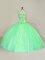 Cute Tulle Strapless Sleeveless Lace Up Beading and Sequins Quinceanera Gown in Green