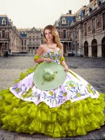 Most Popular Sweetheart Sleeveless Lace Up Quinceanera Dress Olive Green Organza